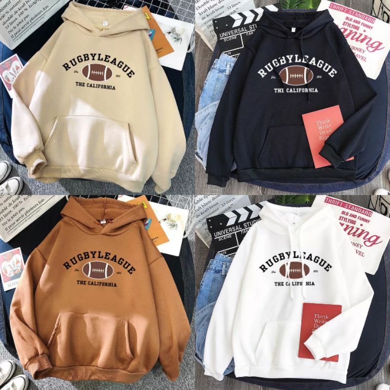 RUGBY LEAGUE THE CALIFORNIA HODIE BERTOPI BAHAN FLEECE Sweater Crewneck Wanita Korean Style Sweter F