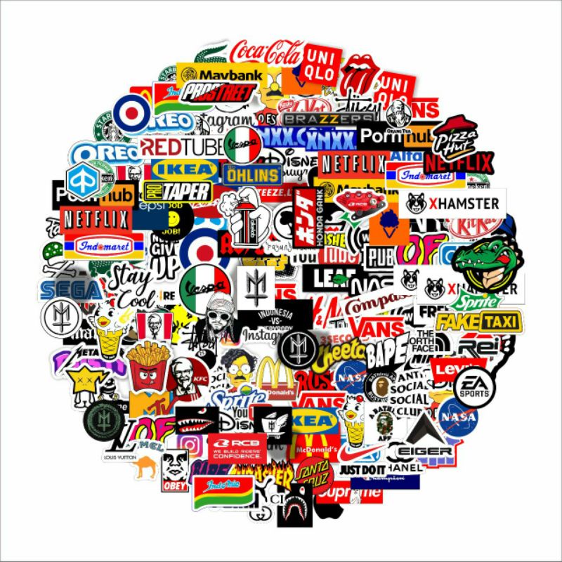 

Paket Terbaru random isi 50pcs Stiker Brand Sticker Vynil High quality decal Stripping waterproof