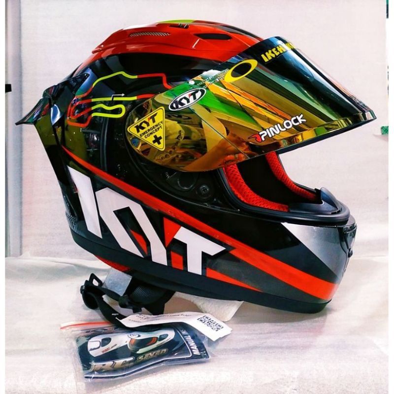 HELM KYT RC SEVEN  SERI 17 BLAK DOF/GOLD  dan MOTIP LAIN PAKET GANTENG-3