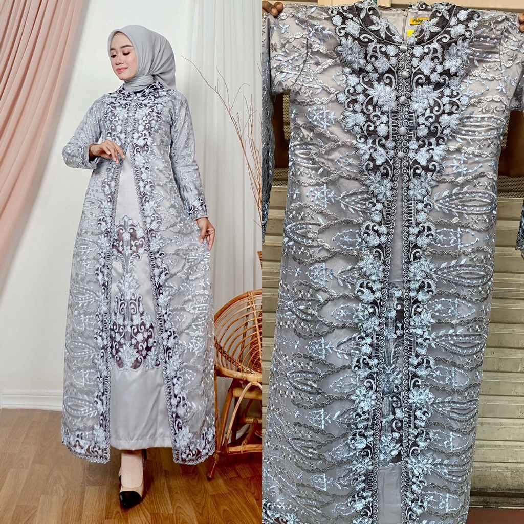 Gamis Marwah Bordir Brand Pelangi Jaya Premium || Gamis Kombinasi 2 Warna || Gamis Wisuda Remaja Modern || Seragam Pesta Mewah || Gamis Tille Terbaru 2022 || [COD] Bayar di Tempat