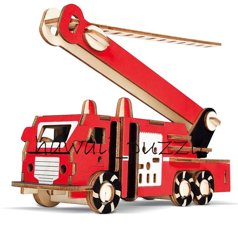 Puzzle 3D DIY bahan kayu model Fire Truck  mainan puzzle edukasi anak (kado &amp; pajangan)