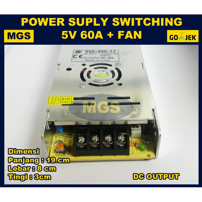 POWER SUPPLY 5V 60A SLIM + FAN