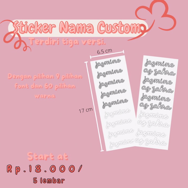 

[Zahraland] Sticker Nama Custom Kiss Cut 45 pcs/ 9 lembar