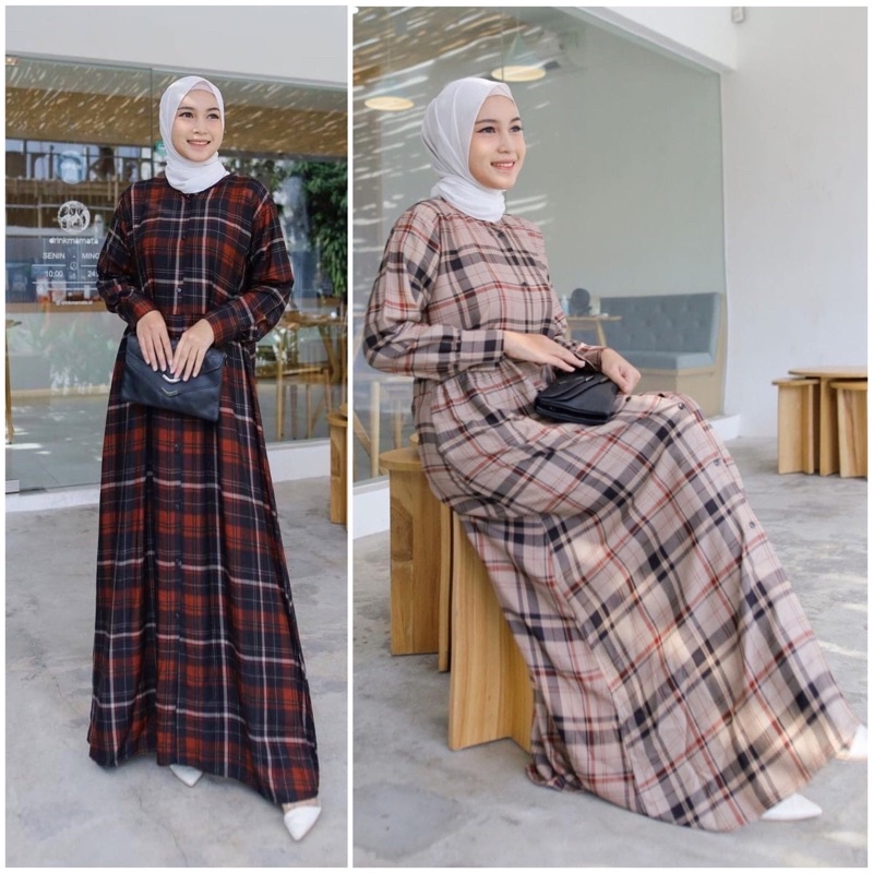 BISA COD | NADIA Dress Wanita Dress Muslim Gamis Rayon Viscose Fit to L+ Premium Full Kancing Warna 