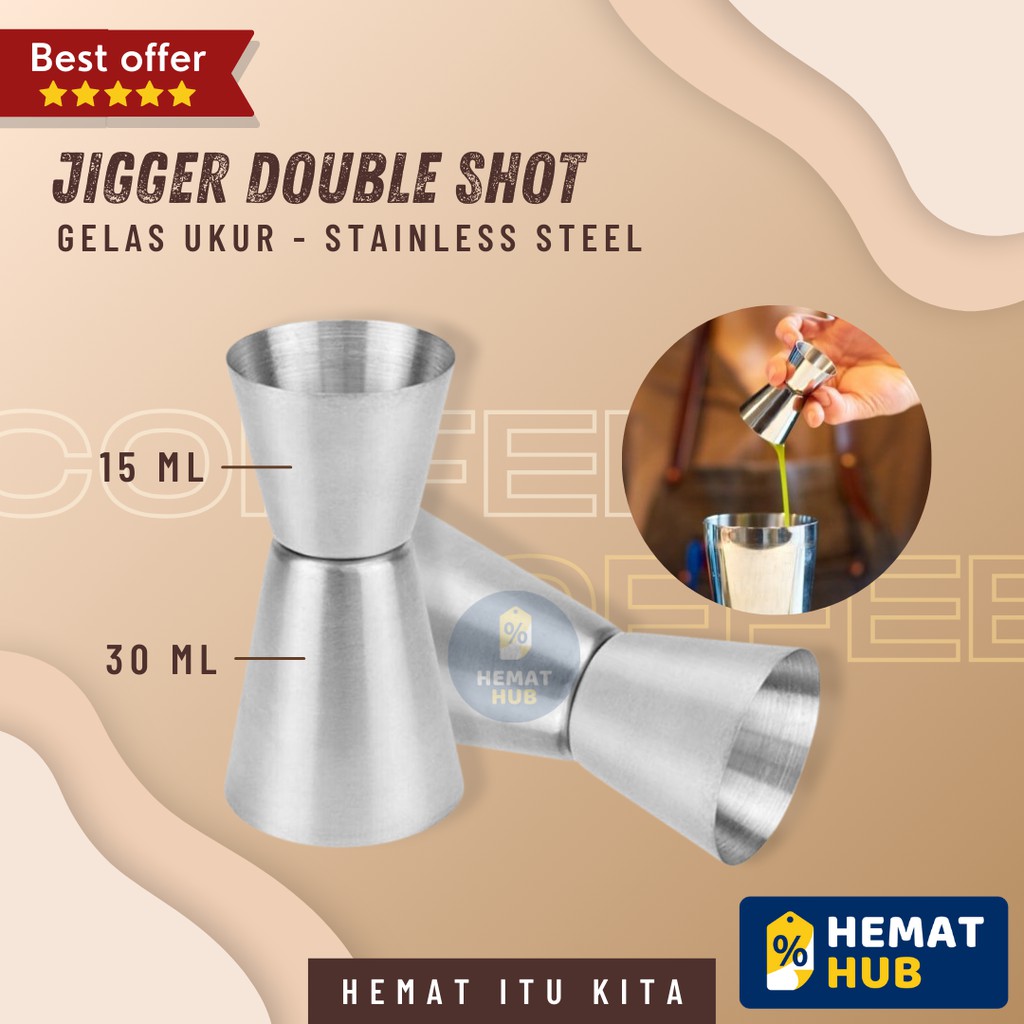 Jigger Stainless Steel Measuring Cup Gelas Ukur 15 30 ml Peralatan Kopi Barista Cocktail Bar