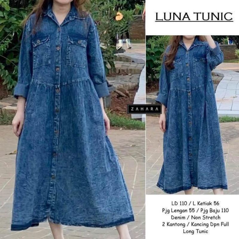 Luna Tunik Jeans / ATASAN, TUNIK, Blouse wanita, atasan wanita, BLOUSE, Fashion muslim, baju wanita