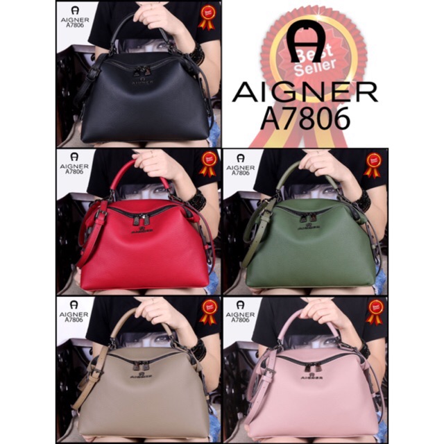 TAS AIGNER A7806# NEW Arrival AIGNER Roma Middle Closure HandBag Like Ori Soft Leather HardwareBlack