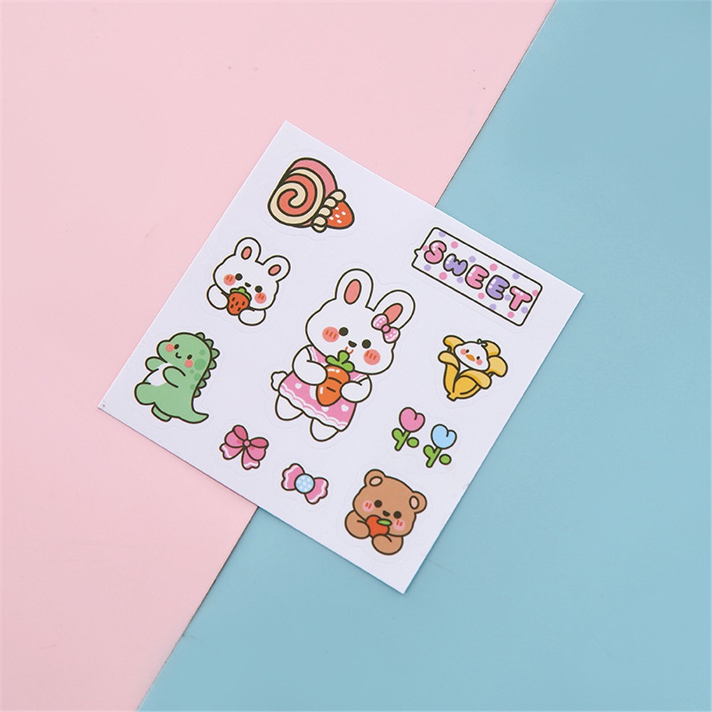 5pcs / set Stiker Motif Kartun Kelinci / Beruang Lucu Untuk Dekorasi Buku Catatan / Diary DIY