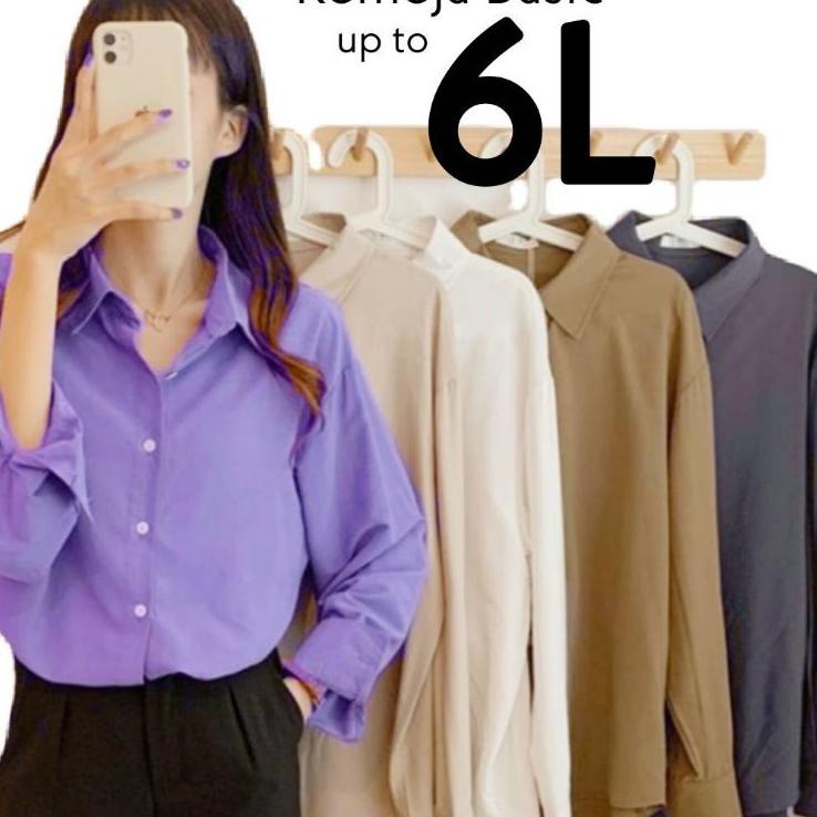 LANGSUNG ATC.. KEMEJA PUTIH POLOS  WANITA LENGAN PANJANG OVERSIZE JUMBO LD 140