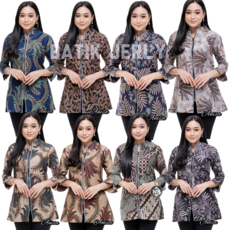 Batik Wanita Atasan Batik Ziper M L XL XXL Batik Kantor Keren Banget