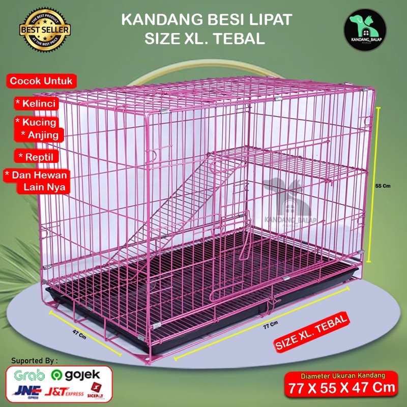 KANDANG KUCING TINGKAT BESAR BESI LIPAT SIZE XL(80x57x50) u/ KUCING ANJING DLL-2