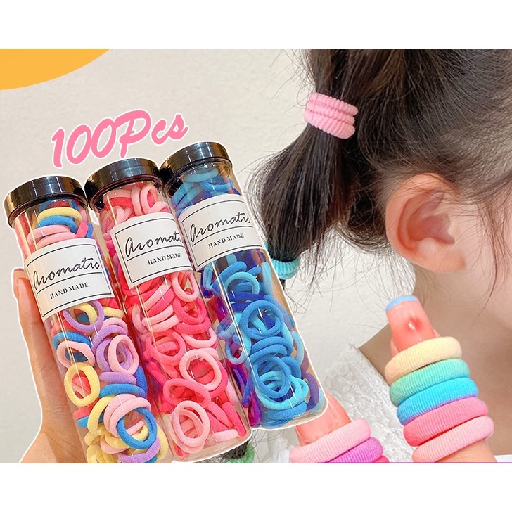 NEW iKat Rambut Set 100Pcs Korea Kain Elastis Karet Cantik Anak Perempuan Gratis Box KCR23