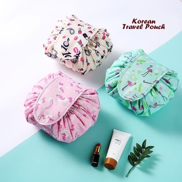 Tas kosmetik model serut korean travel pouch tahan air