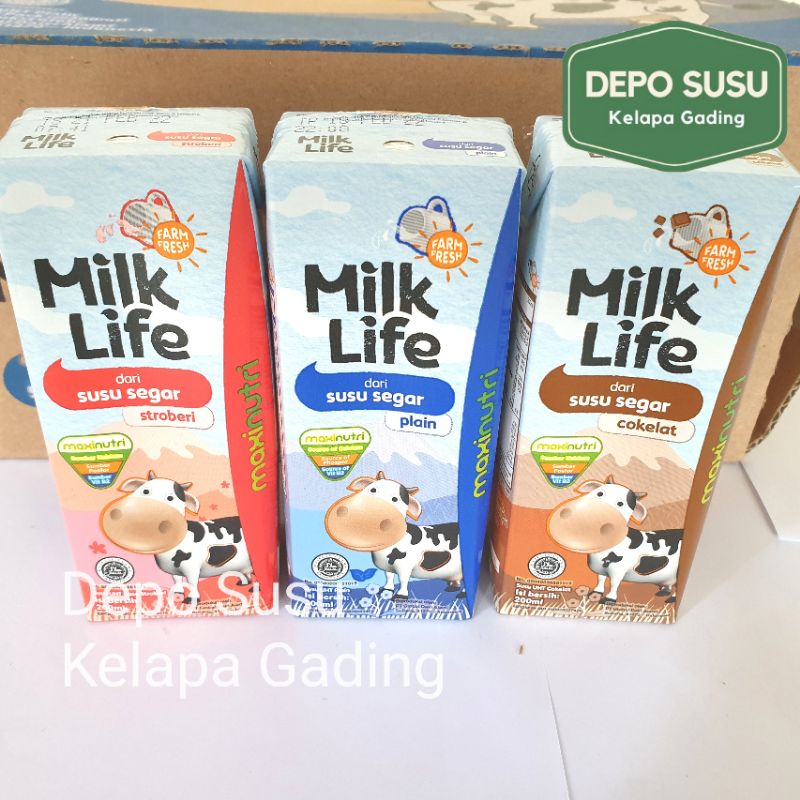 Milk Life UHT 200ml X 24pcs| Vanilla Coklat Strawberry Milklife Susu 200 ml