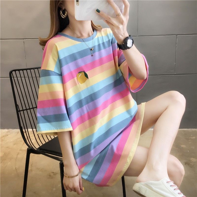 MDLV 5008 LEMON OVERSIZE TEE KAOS OVERSIZE ATASAN RAINBOW KAOS CEWEK ATASAN OVERSIZE FASHION IMPORT