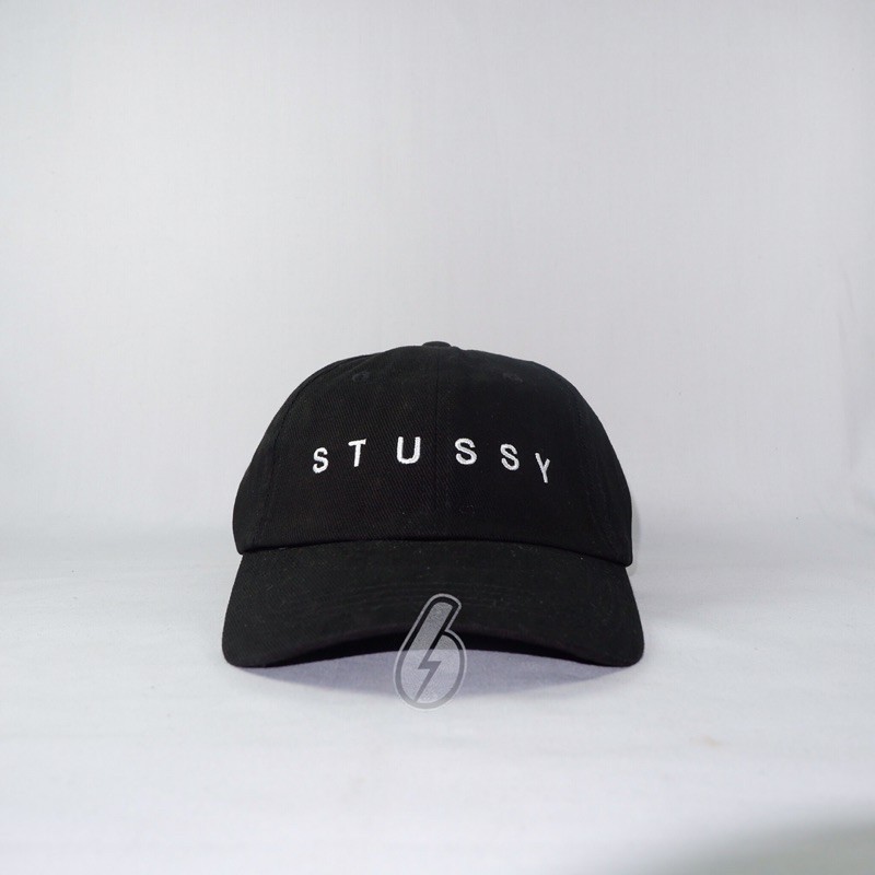 topi stussy original strap back black