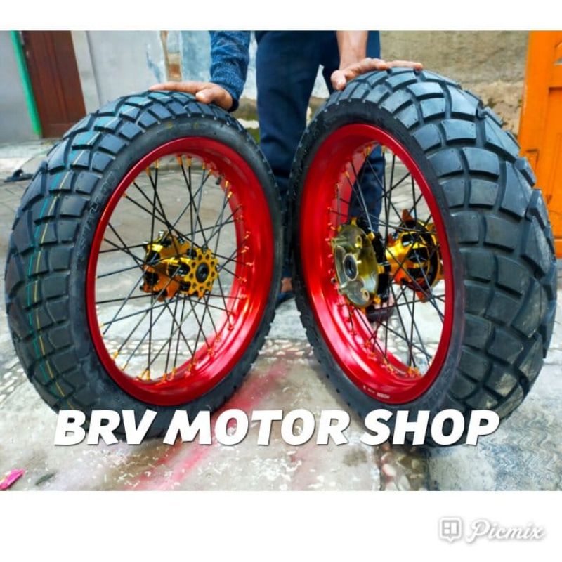 Velg Super Moto Honda Crf150L Ukuran 300-350+17 Ban Semi Trail Tromol Ori