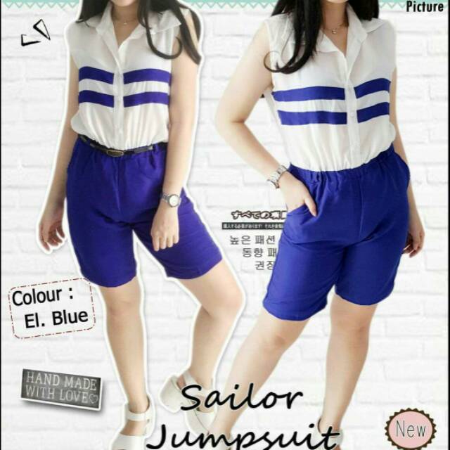 real pic jumpsuit wanita / Jamsuit sailor / jumpsuit pendek