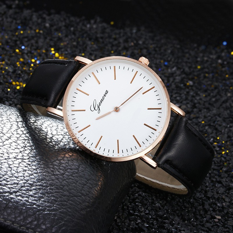 Jam Tangan Impor GENEVA PLATINUM  Analog Quartz Pria Wanita Simple Modern Fashion 2019-28-4 Hitam+Kuning