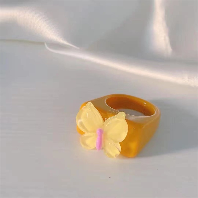 Perhiasan Cincin Batu butterfly Bahan resin Warna Permen Untuk Pria Dan Wanita