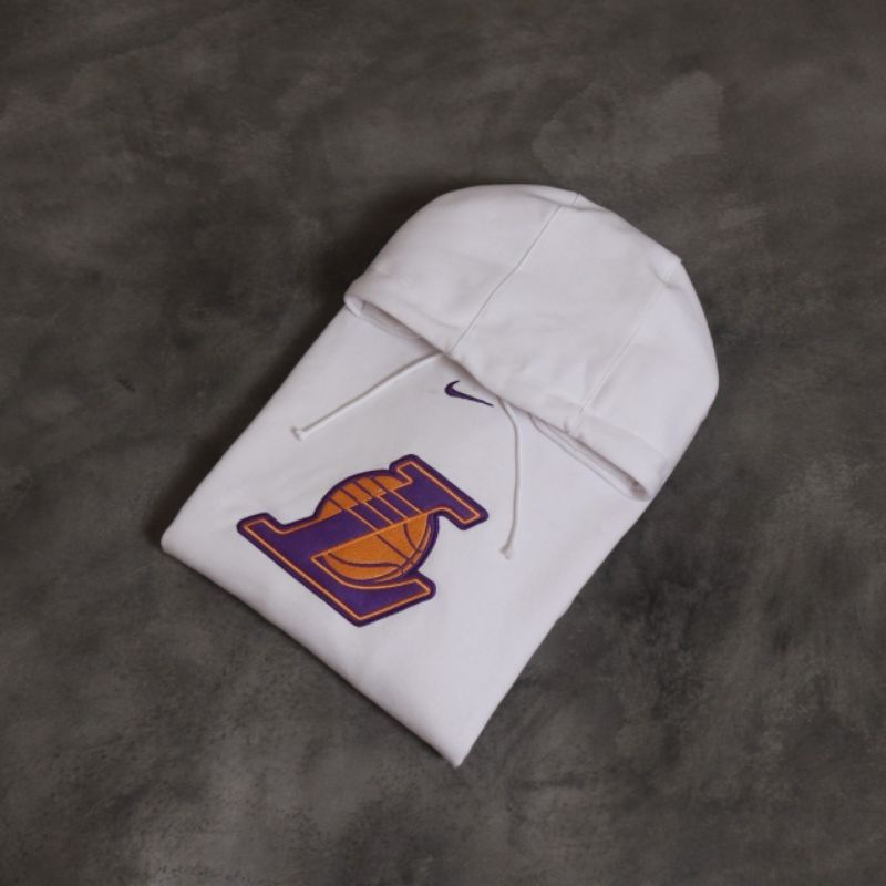 HOODIE LAKERS WHITE BORDIR FULL TAG LABEL CASUAL HYPE FASHION PRIA