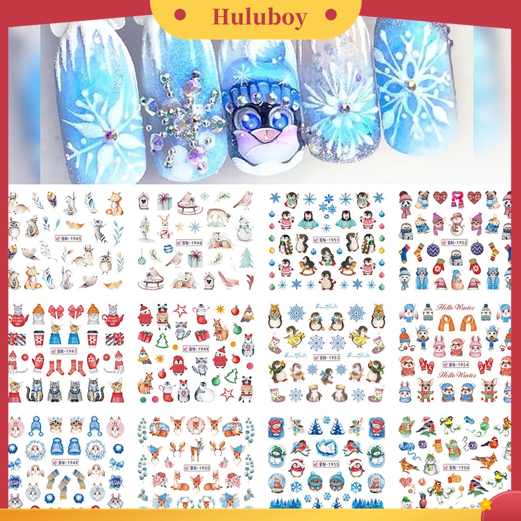 Huluboy Huluboy♡ Stiker Kuku 3D Motif Snowflake Natal Warna-Warni Untuk Manicure