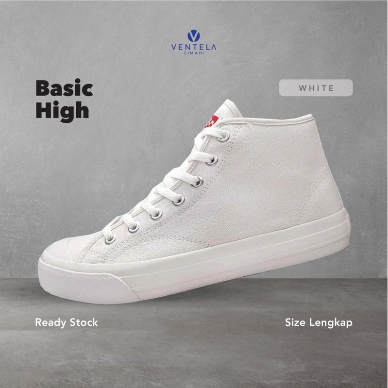 NEW Sepatu Sneakers Sptu Pria Wanita Ventela Basic High White Ukuran36sd44 vntla