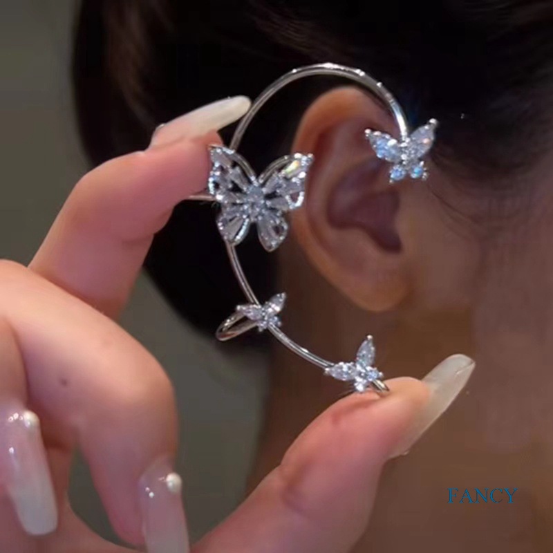 Anting Klip Tanpa Tindik Desain Kupu-Kupu Hias Zircon Untuk Wanita