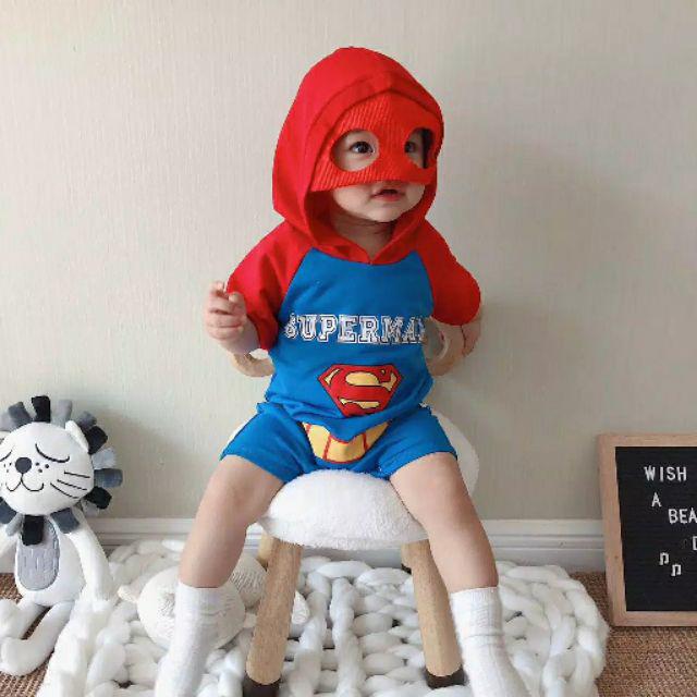 Baju Jumper Romper Anak Bayi Hoodie Superhero Batman, Superman, Spiderman, Captain America-Superman