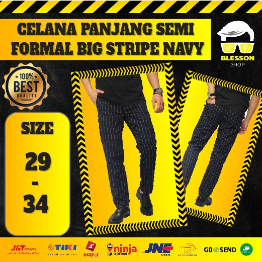  Celana  Panjang Semi Formal Big Stripe Navy  celana  kekinian 