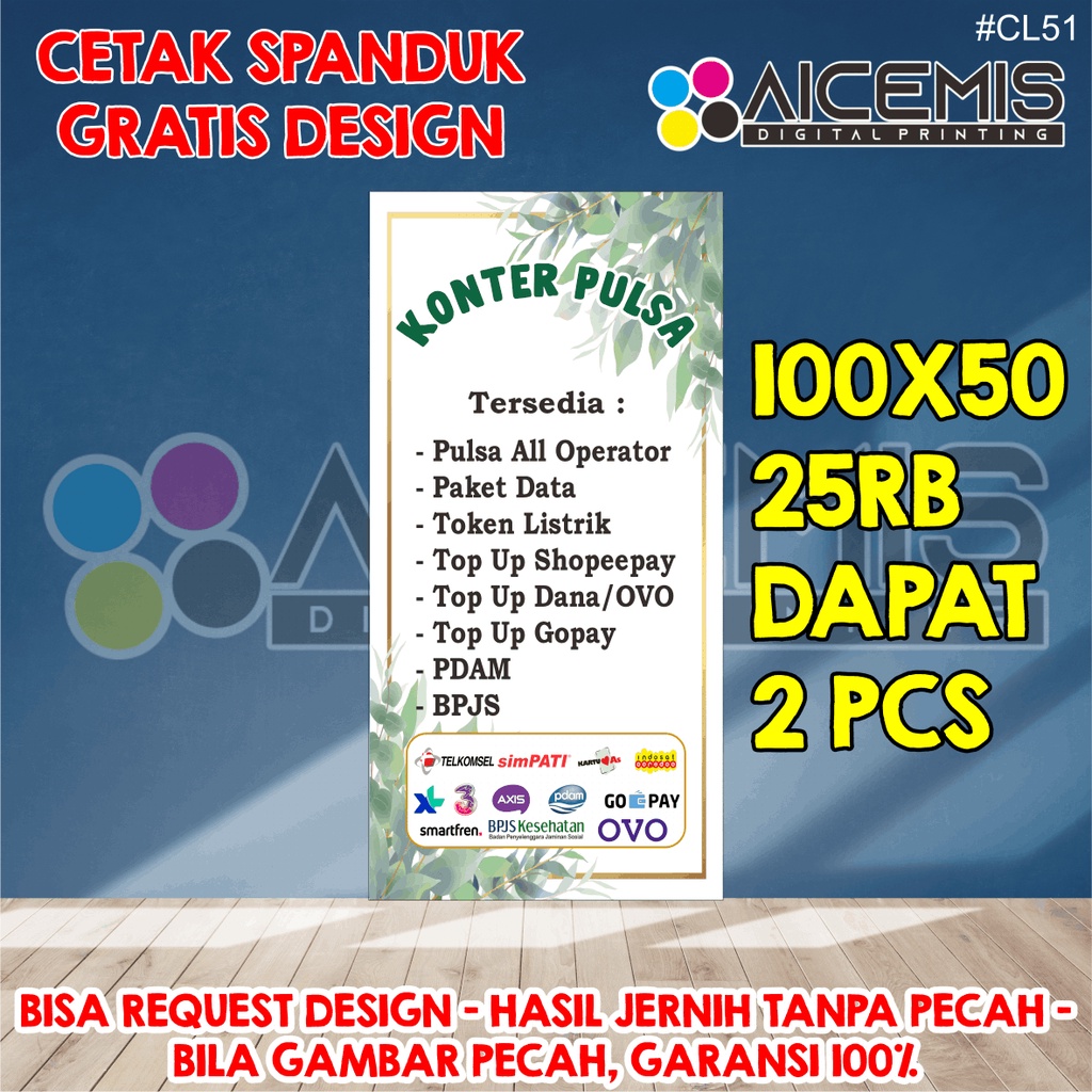 spanduk 1 hari jadi / spanduk banner etalase konter pulsa / spanduk konter hp / banner konter pulsa 