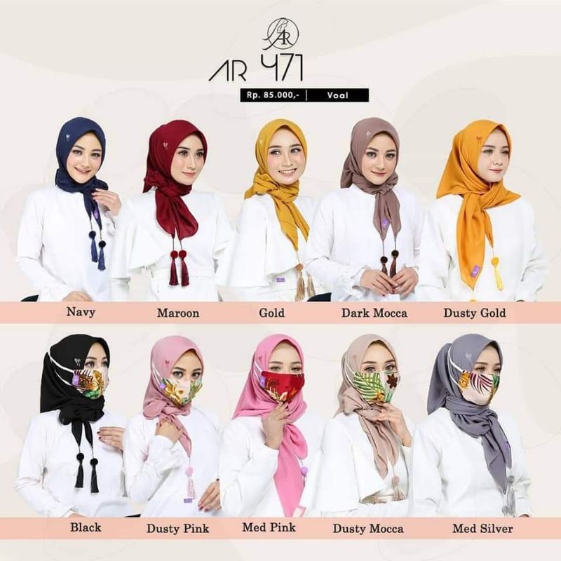 ARRAFI TERBARU 2021 AR471 HIJAB SEGI EMPAT POM-POM FREE MASKER