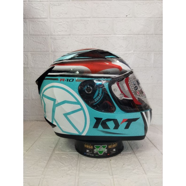 HELM KYT R10 MOTIF AQUAMARINE VISOR FLAT ORGINAL SNI/DOT TERMURA