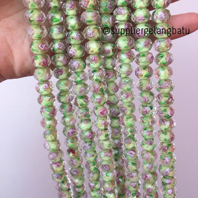 Lampwork kristal Murano 14x12mm bahan crystal ceko mawar hijau premium bahan gelang kalung fashion