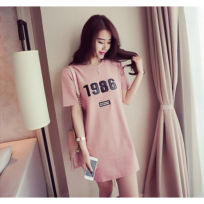 Rok Casual Lengan Pendek Leher Bulat Dress Simple T-Shirt Longgar Cantik Kualitas Bagus Premium