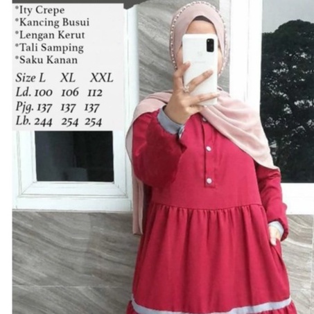 Gamis Ity Crepe Kancing Susun Kombinasi/ ITY CREPE List Susun