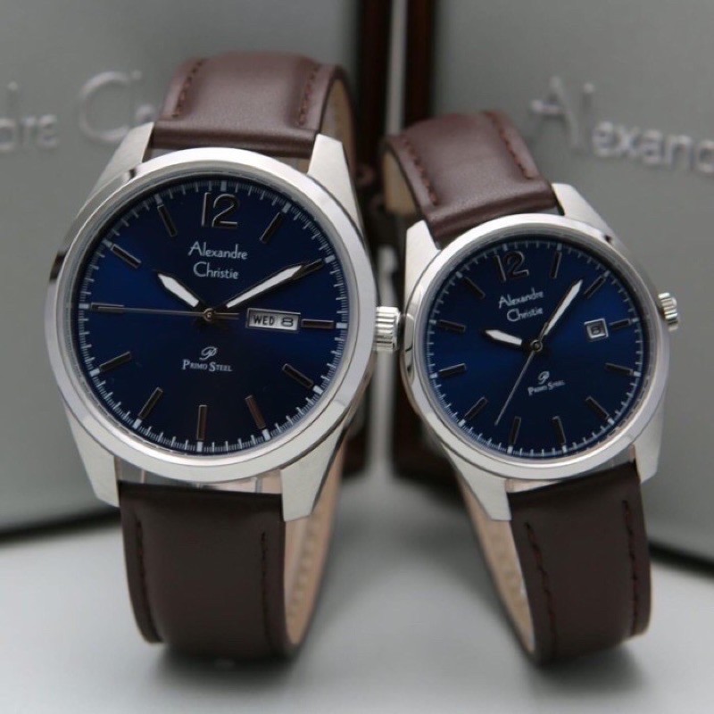 JAM TANGAN ALEXANDER CHRISTIE CRISTIE ALEXANDRE CHRISTIE CRISTIE COUPLE ORIGINAL AC1012 BIRU COKELAT
