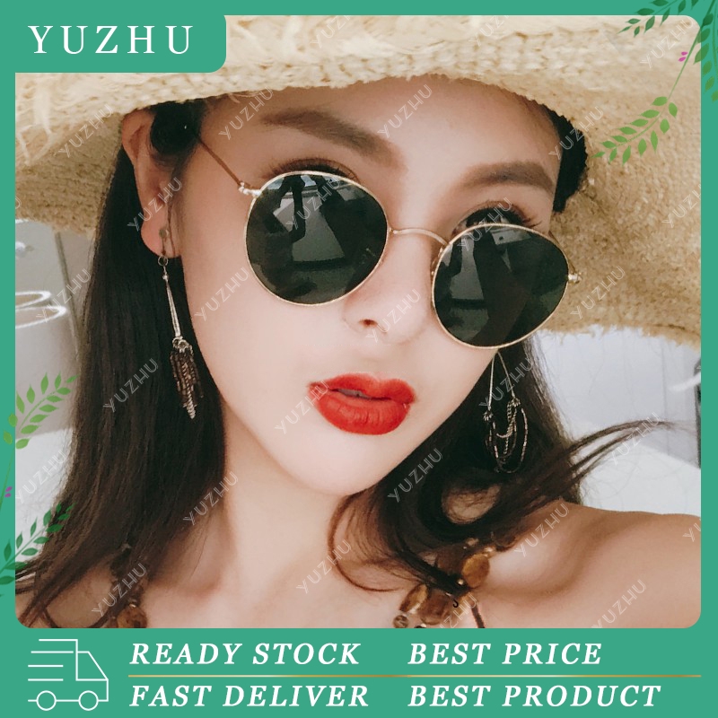 [Bayar di Tempat]Korean Trendy Gata Bulat Kacamata Hitam Wanita/Pria Sunglasses Anti UV400