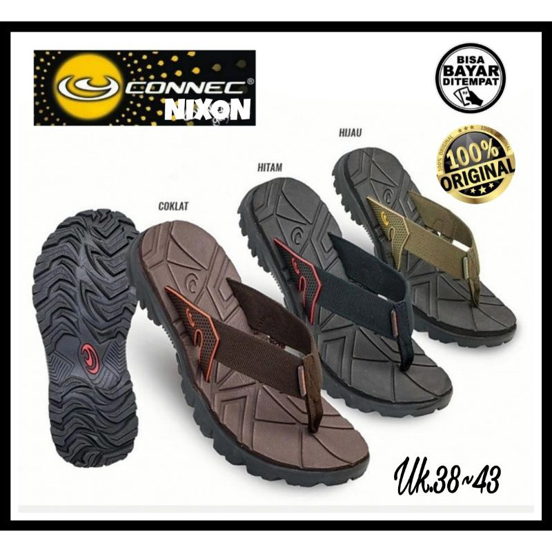 Sandal Jepit Cowok Dewasa Keren Kekinian Connec Japit Sendal Hitam Hijau Coklat Size 39-43 Premium