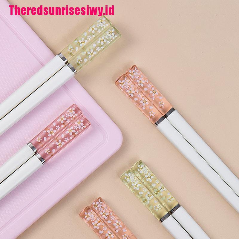 Sumpit Reusable Bahan Alloy Motif Bunga Sakura Gaya China