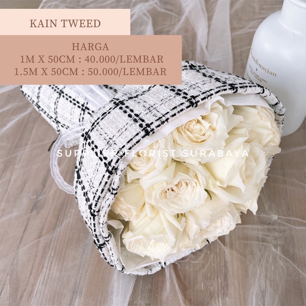 KAIN PEMBUNGKUS WRAP BUNGA MODEL TWEED KERTAS WRAPPING KOREAN STYLE TWEED FLOWER HAND BOUQUET ROUND STYLE