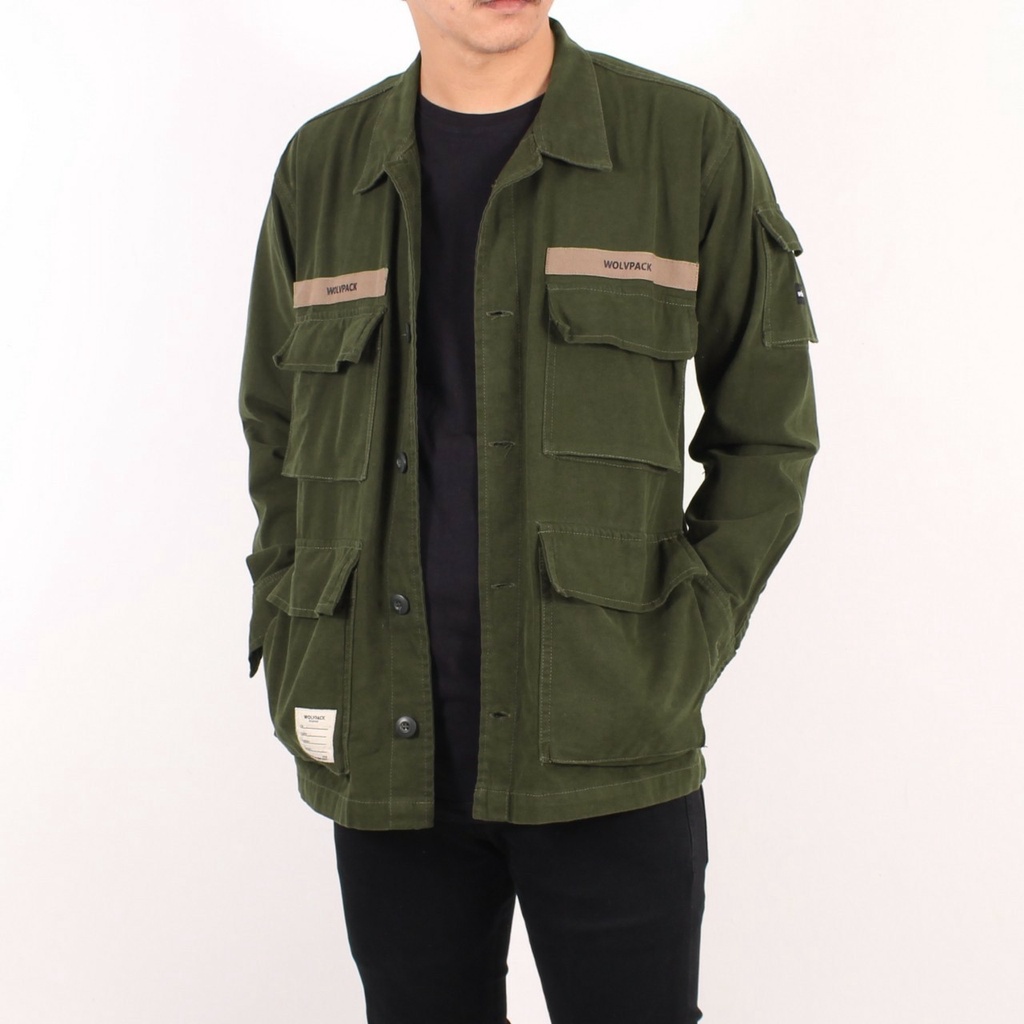 TURUN HARGA ! WOLV ORIGINAL Jaket Trucker Semi Parka Pitter Wolv Hijau Army Tebal Mewah Original Bahan Kanvas