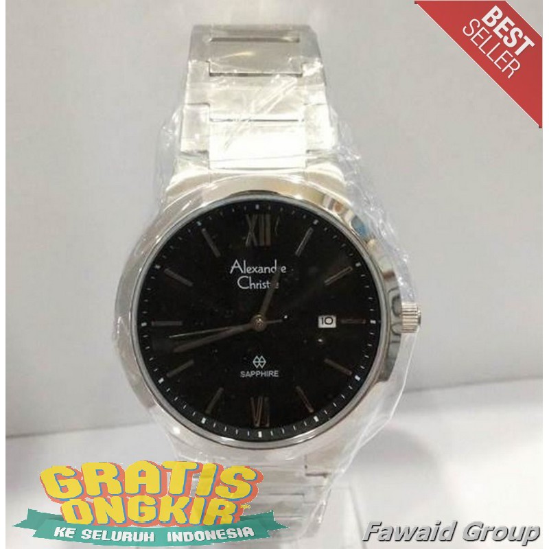 Best Seller Jam tangan Pria ALEXANDRE CHRISTIE AC 8544 PRIA KACA SAPPHIRE SILVER BLACK ORIGINAL