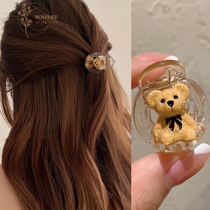 Roselife Retro 3D Double Little Bear Mini Acrylic Hair Claw Clips for Girls Kids Bobby Pin Small Hairpin 1 Pc