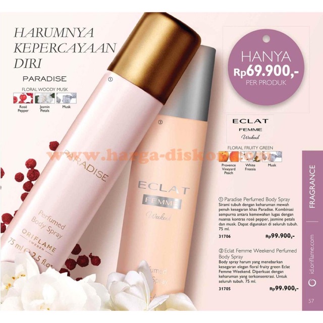 PARADISE BODY SPRAY PARFUMED ORIFLAME