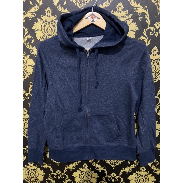 hoodie zipper Uniqlo second warna denim