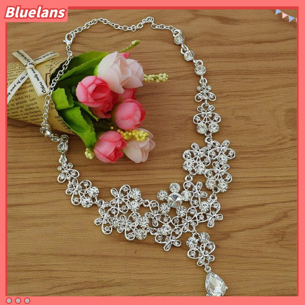 Bluelans 3Pcs Rhinestone Butterfly Necklace Crown Earring Bridal Wedding Jewelry Gift