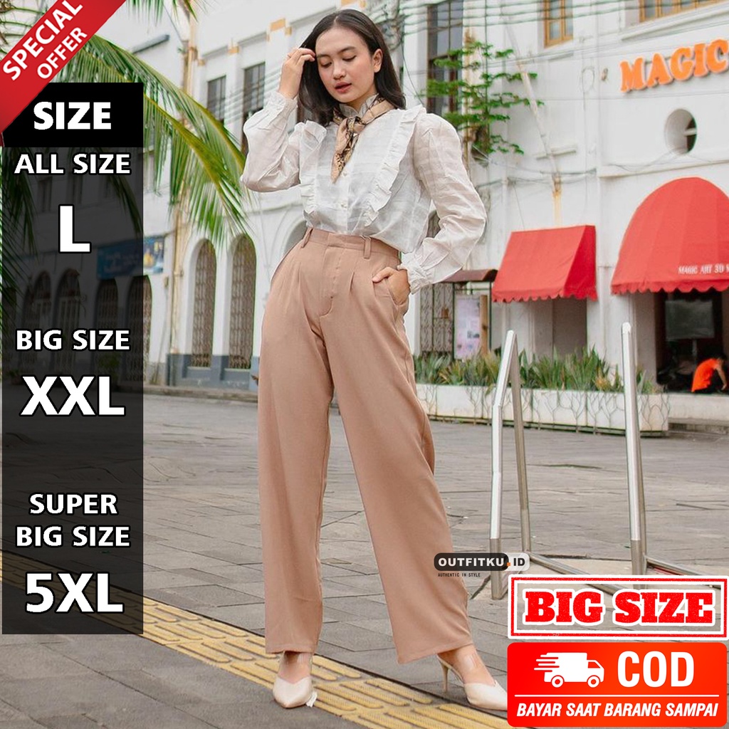 Celana Kulot Highwaist Jumbo Anti Kusut - Loose Pants Trousers - Celana Anti Kusut