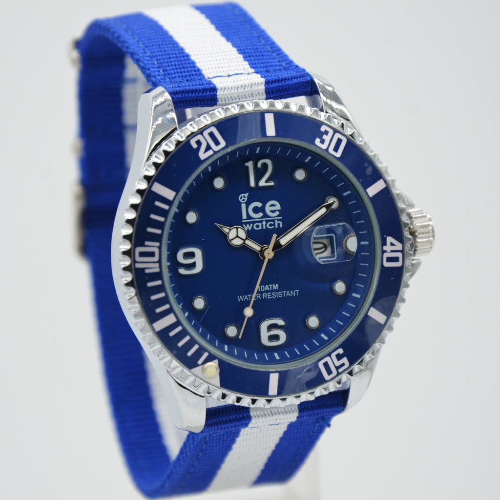 San Miguel de Tucuman Klaksvik Jam Tangan Pria / Cowok Murah Ice Watch Kanvas Blue White