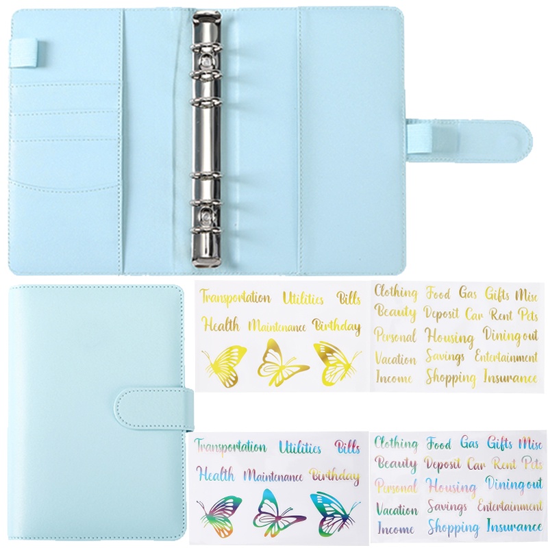 A6 Binder Budget Organizer Cash Envelopes Planner Zipper Pockets Expense Sticker Labels for Money Saving